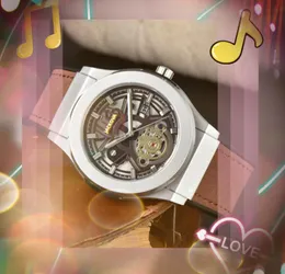 Hollow Skeleton Dial Men's Automatic Watch äkta läder Buckle Clock Quartz Battery Super Bright Sapphire Glass Waterproof Business Casual Wristwatch Presents
