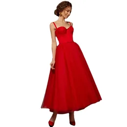 fdhaolu Red Tulle Homecoming Formal Party Girls 'Wear Gowns恋人Spagetti Strapsイブニングドレス足首の長さのプリンセスラインドレス