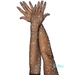 Перчатки с пятью пальцами, сексуальные эластичные сетчатые перчатки с цветными вспышками и бриллиантами, банджи, сценическое представление, полые женские перчатки для рыбалки в стиле панк, хип-хоп