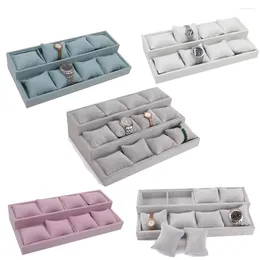 Jewelry Pouches Velvet Stackable Watch Store Display Showcase Holder Organizer Storage Trays With 12 Grids Pillow Tray