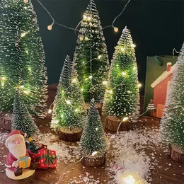 Weihnachtsdekorationen, Mini-Baum, grüne Zeder, LED-Leuchten, Kiefernnadel-Dekoration, Desktop-Ornament, Geschenke, Jahr, Zuhause, Party-Versorgung 231113