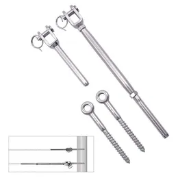 Freeshipping قابلة للتعديل T316 T316 Stainste Stefic Deck Cable Kit للوظائف الخشبية ، Swage Turnbuckle 10 قطع ، End End Wood Screw Rruob