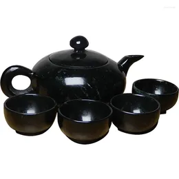 TeAware Setleri Doğal Yeşil Yeşim Teaset Sağlığı Gongfu Orijinal Jades Stone Çin Çay Töreni 1 Teapot 4 Çay Kağıdı Teasets