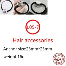 L05-7 S925 Sterling Silver Hair Band Black Rope Personalized Fashion Punk Hip Hop Style Hair Ornamt