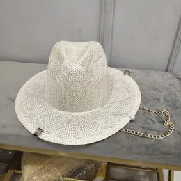 Stingy Brim Hats arrival womens straw fedora hat white with chains 230412