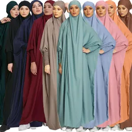 Ethnic Clothing Muslim Robe Solid Color Long Dress Ramadan Prayer Hijab Gilbab Women Hooded Veil Islam Dubai Plain 230412