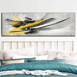 Minimalistische zwart en geel abstrakt olieverfschilderij affischer och skriver ut väggkonst bilder voor woonkamer nordisk dekor