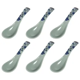 Kaşıklar 6 PCS Çorba Asya Anti Seramik Mavi Beyaz Restoran Seramikleri Güvenilir Yaratıcı Pirinç Karıştırma Kahve