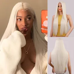 Cosplay peruker kookastyle syntetiska långa raka spetsar för kvinnor blond vit cosplay peruk för kvinnor värmebeständiga naturliga hårfäste wigss 230413