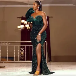 eBi Aso Aso Dark Green Prod Vresses recied style plus size lace up back evening side splich mermaid african party press