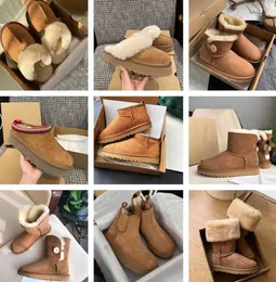 Designer Snow UG Boots Australian Women Boot Bailey Dune Chestnut Winter Buckle Fur Half Knee Short Lady Sheepskin och Ull Integrated Static Electricity