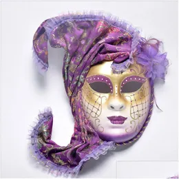 Designer Masks Halloween Cosplay Masquerade Mask Venice Antique Painted With Flower Shawl Fl Face Party Performance Female Drop Deli Dhlej