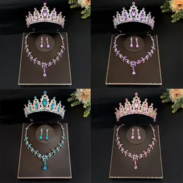 Haarspangen Luxus Bunte Brautschmuck Sets Braut Tiara Kronen Ohrring Set Halskette Für Frauen Hochzeit Dubai Zubehör