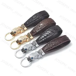 Key Rings Personality Leopard head Key Chain Fashion Crocodile skin Leather Key Rings For Jaguar F-PACE XJ XE XF Unisex gift pendant RED J230413