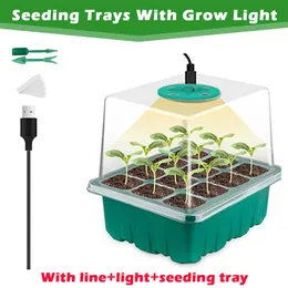 Grow Lights 5 Pack Plant Seed Starter Trays Kit plantor Tray Starter med Grow Light växthus som växer brickor med hål 12 Cell per bricka P230413