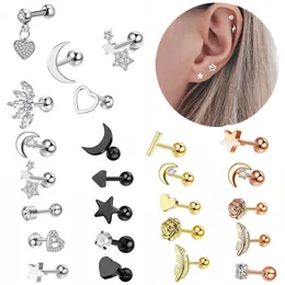 Stud 5st Star Tragus Stud Earring Set Heart Small Stud Set lob Piercing Brosk Stud Helix Jewelry CZ Barbell Piercing örhängen P230411