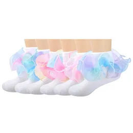 6 färger barn baby strumpor flickor bomull spetsar ruffle sock spädbarn småbarn färggradient strumpor barn kläder julklappar m4285