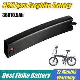 NCM Lyon Easybike Battery 36V 10.5Ah Scimitar Innertube 전기 자전거 배터리 팩 접이식 Crosscity ebike를위한 숨겨진 배터리