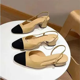 Designer dress shoes Beach Sandals high heels retro leather channel shoes women wedding leather shoes Thick patchwork letter bow luxurious round head