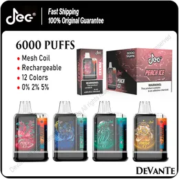 Einweg-Vape-JEC-Box, 6000 Puffs, Starter-Set für elektronische Zigaretten, wiederaufladbare Mesh-Spule, 0 % 2 % 5 % Verdampfer, 12 Farben, Vapes Pen