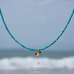 Pendants 2023 Summer Boutique Senior Women's Necklace Clavicle Chain Long 39cm 2mm Very Fine Turquoise Small Rice Beads Lover Gifts