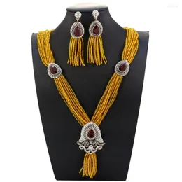 Necklace Earrings Set Sunspicems Chic Morocco Beads For Women Full Crystal Multilayer Chain Earring Turk Bride Wedding Jewelry