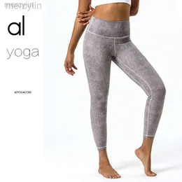 Designer Aloo Manga Longa Yoga Novo Artifici Couro Alta Elasticidade Calças de Yoga Mulheres Couro Texturizado Nylon Esportes Fitness Calças Cortadas