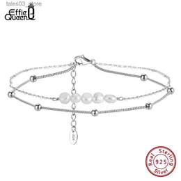 Anklets effie Queen 925 Sterling Silver Silver Layered Freshwater Pearl Cable Chain anklet for Women Fashion Summer Beach Foot Bracelet SA50 Q231113