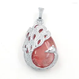 Pendant Necklaces Silver Plated Peacock Wrap Cherry Quartz Water Drop Blue Sand Stone Jewelry