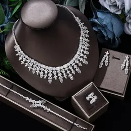Halsbandörhängen Set Luxury Cubic Zirconia 4 PCS Dubai Bridal Party Jewelry Women Dorp Tassel Wedding Accessories