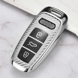 Nyckelringar Kolfiber Soft Car Remote Key Case Protect Cover för Audi A3 A4 B9 A6 C8 A7 S7 4K A8 D5 S8 Q7 SQ8 E-TRON 2018 2019 2020 2021 J230413