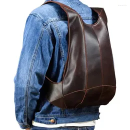 School Bags Genuine Leather Backpack For Men Crazy Horse Skin Shoulder Bag With Personality Vest Simple Student Bookbag In Cowhide