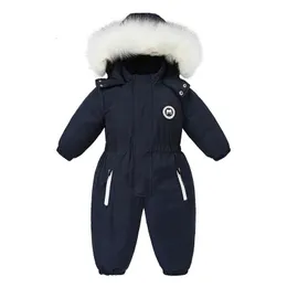 W dół płaszcz -30 Zimowe ubrania dla niemowląt zagęszcza ciepły romper plus polar kombinezon snowsuits dziewczyna chłopiec z kapturem kurtki narciarskie garnitury dla dzieci odzież wierzchnia 231113