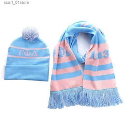 Cappelli Sciarpe Set Rosa Chiaro Blu Club Lettere greche Sorority Since 1943 Gamma Phi Delta Sciarpa Set di cappelli per donnaL231113