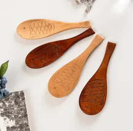 Wooden Fish Pattern Rice Food Spoon Kitchen Cooking Tools Utensil Scoop Paddle Japanese wood rice spoons SN6290