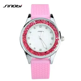 2023 Sinobi Fashion Women's Diamonds Wrist Watches Silicone Watchband Top Luxury Brand Ladies Geneva Quartz Clock Females Hours