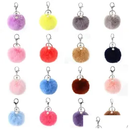 25 Colors Solid Pearl Fur Rabbit Pompom Keychain Holder Fluffy Furry Fuzz Custom Bag Pendant Faux Ball Shape Pom Keychains Drop Delive Dhp58