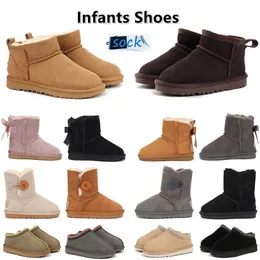 Infants Kids Boots Kid Tasman Slippers Children Snow Winter Toddler Child Classic Ultra Mini Boys Booties Fur kid Boot for Girls Baby with Bows Tazz Mules shoe