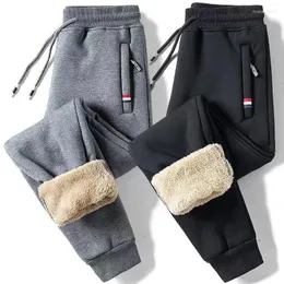 Pantalones de invierno de lana de cordero para hombre, pantalón de chándal para correr, cálido, informal, con cordón sólido, rectos, de lana