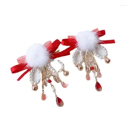 Hair Accessories Antique Hanfu Year Clips Headwear Cute Ball Ribbon Tassels Children's Pair Clip