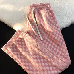 Pantaloni da donna Capris Coreano Elegante plaid addensare morbido Sweetpants Donna Casual Elastico in vita Pantaloni larghi DonnaOversize sciolto Pantaloni larghi da casa 230413