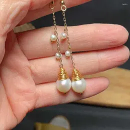 Pendientes colgantes Perla de agua dulce natural Perlas de arroz Cadena Gota para el oído Fiesta Joyería de moda DÍA DE SAN VALENTÍN Oreja de Navidad Halloween