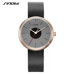 2023 SINOBI Brand Top Luxury Ultrathin Women Watches Casual Sliver Quartz Wristwatches Creative Mesh Strap Watch Montre Femme Relojes
