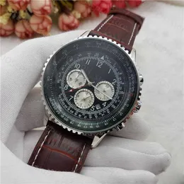 Other Watches 2018 Hot 3 Dials Working Quartz Watch Top Mens Leather Chronograph Wristwatches Stainless Steel Classic Pilot Relogio Relojes J230413