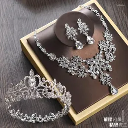 Colar brincos conjunto de noiva para mulheres meninas crianças redondo círculo completo coroa casamento tiara cristal acessórios para o cabelo