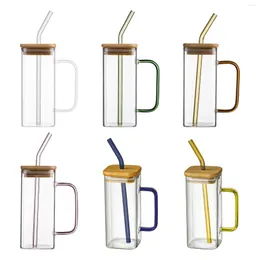 Wine Glasses 400ml Glass Mug Teacup With Lids And Straws Handle Clear Drinkware Milk Cup For Travel Tea Water Iced Coffee