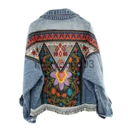 Vestes Femmes Boho Style Broderie Denim Veste Manteau Femmes Vintage Grande Poche Cowboy Vêtements D'extérieur Lâche Casual Manches Longues Jeans Vestes Femme J231113