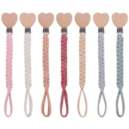 Heart Shape Beech Pacifier Clip DIY Newborn Accessories Baby Shower Gift Woven Pacifier Holder Infant Soother Dummy Clips Chain