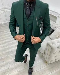 Mens Suits Blazers 3 Pieces Green Suit Formal Lapel Slim Fit Groom Tuxedos Man For Wedding Business Jacketvestpants 231110