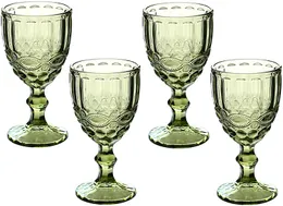 SZ 10オンスのワイングラス色付きガラスゴブレットステム300mlビンテージパターンエンボス加工ロマンチックな飲み物のパーティーウェディング